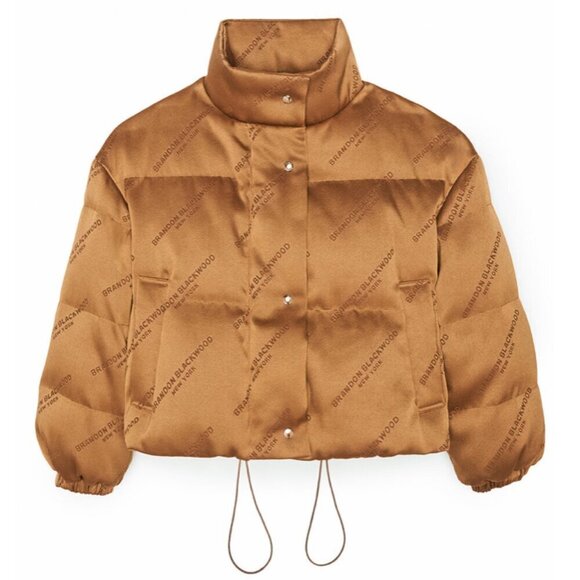 NEW Brandon Blackwood Camel Logo Twill Duck Down Feather Puffer Coat SZ XL - Picture 2 of 3